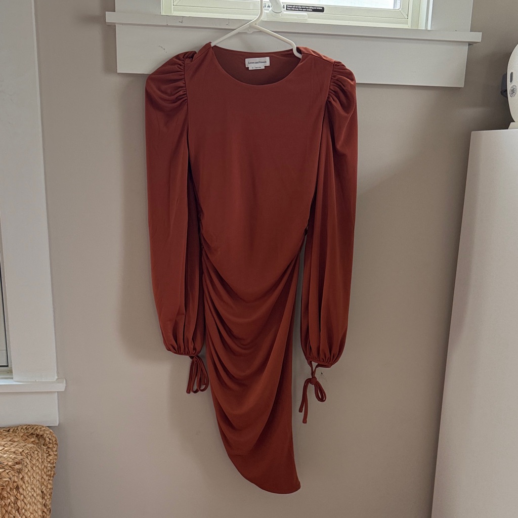 Lovers + Friends Rust Long-Sleeve Draped Midi Dress